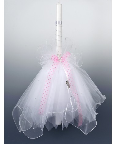 BAPTISM CANDLE WHITE & PINK....